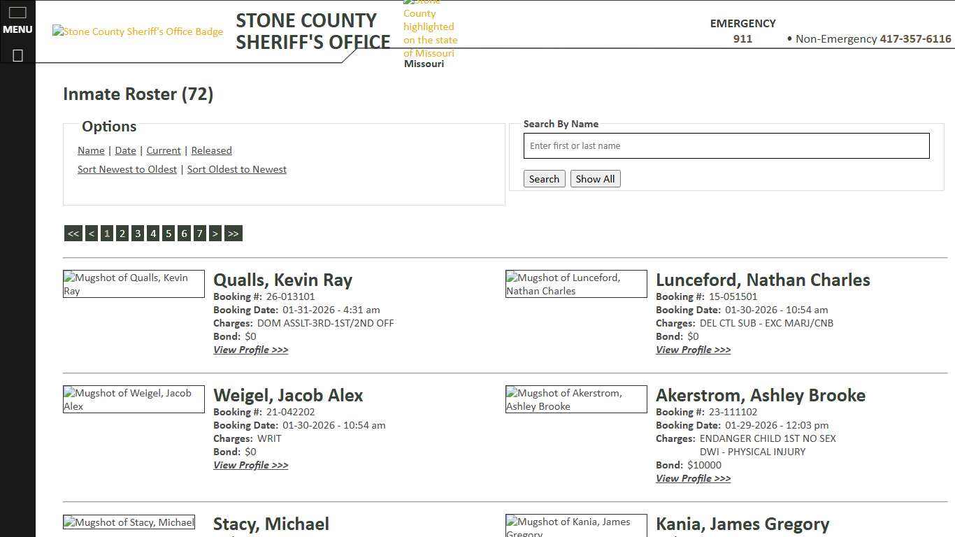 Inmate Roster - Current Inmates Booking Date Descending - Stone County Sheriff MO